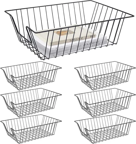 Vista 8 de Yeaqee 3 bandejas de papel de alambre apilables, organizador de escritorio de archivo, cesta de metal para escritorio, almacenamiento de cartas