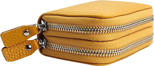 Vista 28 de Cartera de cuero para mujer, con doble tarjeta, tarjetero con cremallera, múltiples compartimentos, bloqueo RFID C-W-1, Rosado, Talla única