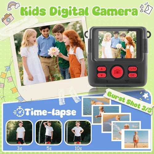 Vista 4 de Cámara para niños con impresión instantánea, cámara segura para niños pequeños, pantalla de 2.4 pulgadas, 1080P con zoom 16X, tarjeta TF de 32GB