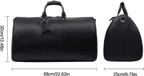 Vista 10 de Leathario Bolsa de viaje de cuero genuino para el fin de semana de la noche para los hombres, equipaje de mano, Negro-S, Pequeña, Vintage