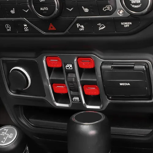 Vista 6 de CheroCar Cubierta de botón para interruptor de ventana Jeep JL, accesorios interiores para Jeep Wrangler JL JLU Gladiator JT 2018-2021 (rojo)