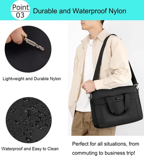 Vista 4 de zhongningyifeng Maletín para laptop de 14 pulgadas para hombres y mujeres, impermeable, de nailon, ligero, para el hombro, para negocios, oficina