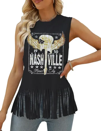 Vista 3 de iliheyov Nashville - Camiseta sin mangas para mujer, diseño de festival de música country, estampado gráfico, sin mangas, Nash Music
