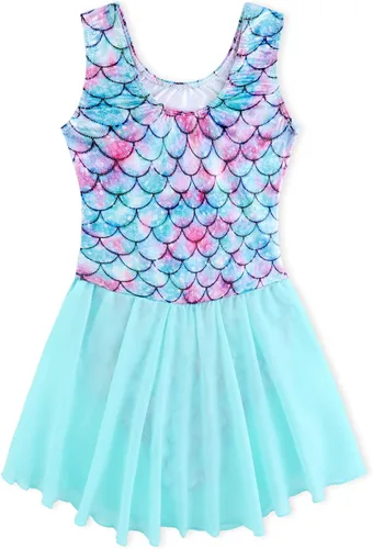 Vista 3 de EQSJIU Leotardo de ballet para niñas, danza, gimnasia, niñas pequeñas, vestidos de danza brillantes, conjuntos, leotardo con falda tutú para niños