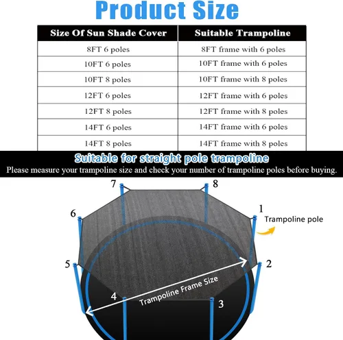 Vista 6 de Cubierta de Sombra para Trampolín, Cubierta de Trampolín para 8FT 10FT 12FT 14FT 16FT Poste Recto Trampolín Redondo Protección Solar, Fácil