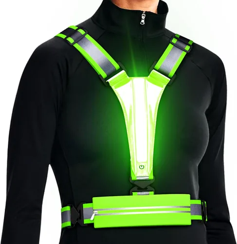 Vista 10 de Ylzzrs Chaleco reflectante LED para correr, chaleco de correr recargable por USB, soporte para teléfono para corredores, caminatas nocturnas, 6-11