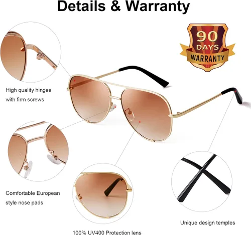 Vista 6 de ADE WU Gafas de sol estilo aviador retro de gran tamaño para mujer, clásicas, negras, doradas, de metal, vintage, grandes pilotos
