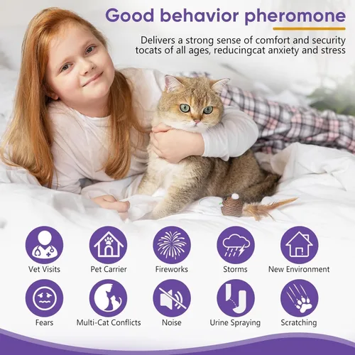Vista 4 de Kit difusor de feromonas calmante para gatos, alivio del estrés y la ansiedad de larga duración, reduce la lucha, la pulverización y los arañazos