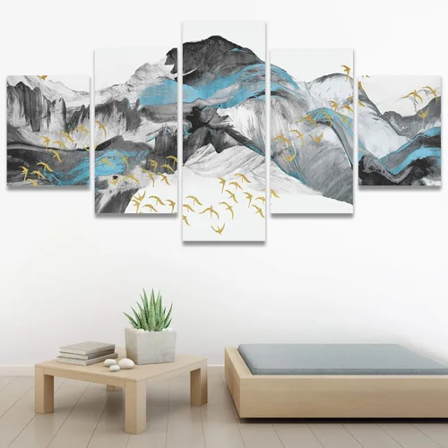 Vista 27 de SIGNWIN Lienzo grande para pared, efecto geométrico de mármol, triángulo dorado, polígono, paisaje, formas abstractas, arte digital, arte moderno