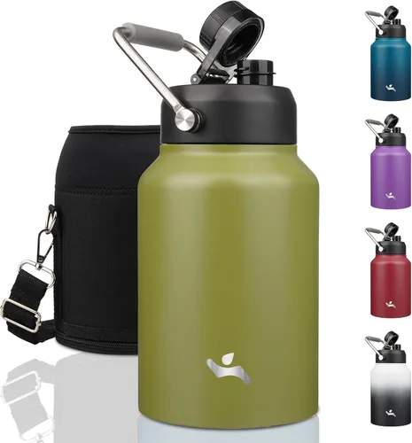 Vista 38 de Konokyo Jarra de medio galón con asa, botella de agua aislada de 64 onzas con bolsa de transporte, botella de metal de acero inoxidable al vacío