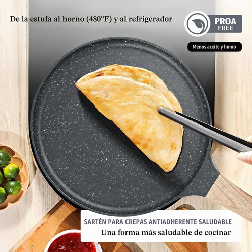 Vista 6 de SouxMux - Sartén para crepas de 8 pulgadas con esparcidor, cerámica antiadherente, lista para inducción Negro