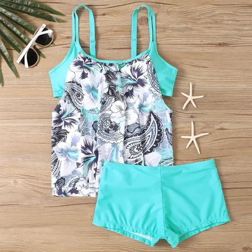 Vista 3 de FlekmanArt Traje de baño sexy sin espalda para mujer, ropa de playa, bikini de moda, estampado retro, tankini