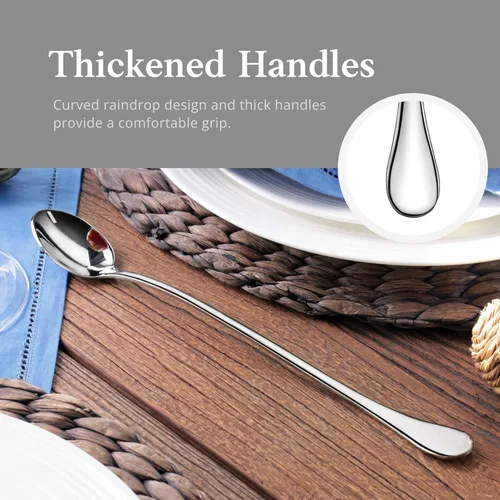 Vista 3 de Long Handle Iced Tea Spoons, 7.9" 18/10 Stainless Steel Cocktail Stirring Spoons with Thickened Ergonomic Handle, Tall Coffee & Latte Stirrers