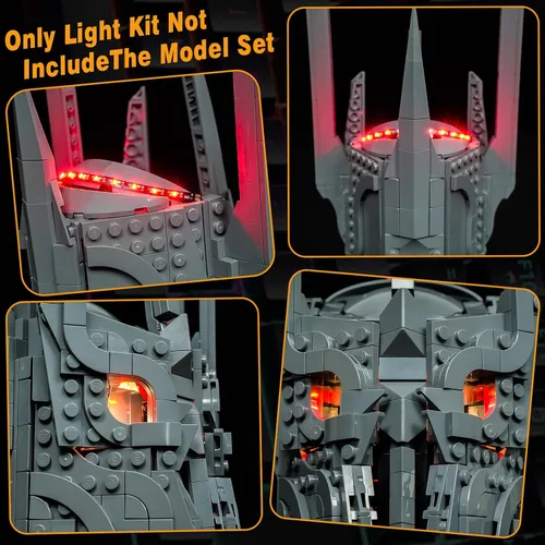 Vista 2 de Vaodest Kit de luces LED compatible con el casco Lego Barad-dûr Sauron 11373, luces de modelo de construcción con diseño de cable oculto, juego