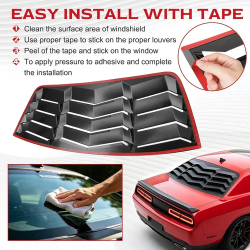 Vista 6 de persiana para ventana trasera, cubierta protectora para parabrisas trasero compatible con Dodge Challenger 2008-2022 2023 en estilo GT Lambo