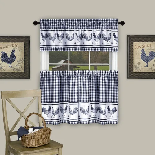 Vista 12 de PowerSellerUSA Juego de cortinas de cocina para ventana, diseño de gallo, cenefa de 58 pulgadas de ancho x 14 pulgadas de largo, color negro