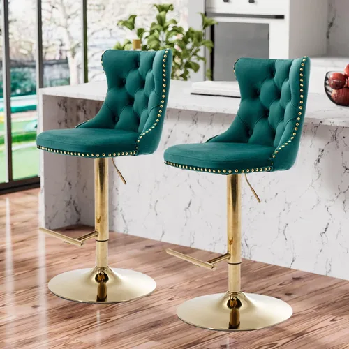 Vista 31 de Aoowow Juego de 2 taburetes de bar giratorios ajustables con parte trasera de terciopelo copetudo, sillas de bar modernas tapizadas con cabeza