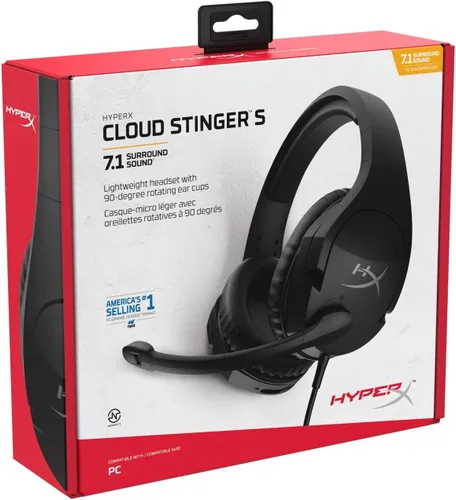 Vista 15 de HyperX Cloud Stinger S - Auriculares para juegos, para PC, sonido envolvente virtual 7.1, ligeros, espuma viscoelástica, cuero sintético suave