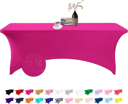 Vista 182 de Paquete de 2 fundas de mesa de elastano impermeables para mesas rectangulares, 6 pies, negras, elásticas, resistentes a manchas, para todas