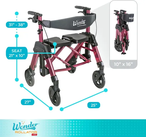 Vista 6 de Stander Rodillo Wonder de alta resistencia, andador plegable resistente para adultos, personas mayores, capacidad de peso de 450 libras, ruedas