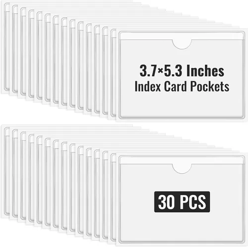Vista 9 de Bolsillos adhesivos transparentes de 2.9 x 3.7 pulgadas, bolsillos para tarjetas de índice, fundas autoadhesivas con bolsillos de carga superior