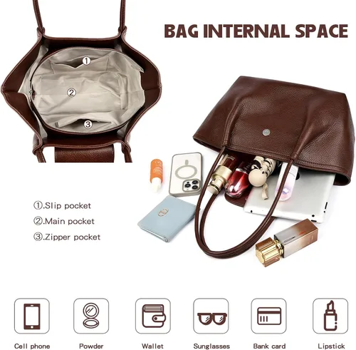 Vista 4 de Travistar Bolso de mano para mujer - Veagn - Bolso de hombro de cuero con asa superior, bolso de trabajo hobo de otoño 2025 con bonito colgante