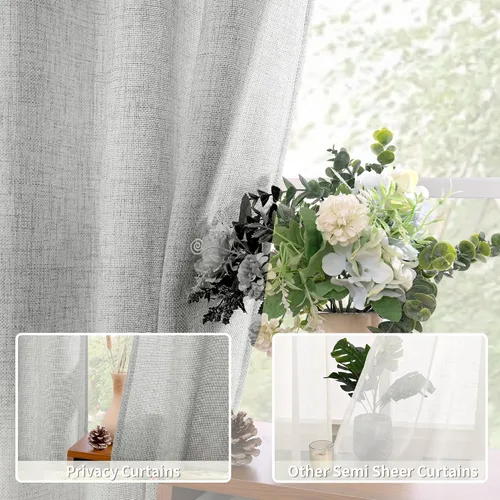 Vista 138 de BGment Cortinas de Lino Beige de 63 Pulgadas de Largo 2 Paneles - Tratamientos para Ventanas con Textura de Arpillera Filtrantes de Luz Cortinas B