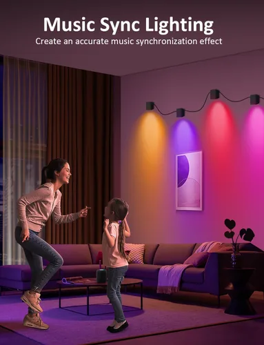 Vista 6 de APPECK Paquete de 4 apliques de pared inteligentes, luces LED RGBCW de 8 pies, luces regulables para interiores para sala de estar, dormitorio, sala