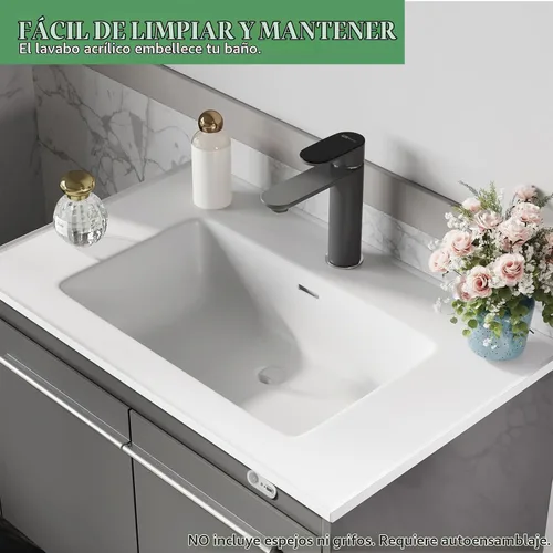 Vista 5 de AMERLIFE - Tocador de baño flotante LED de 31 pulgadas con lavabo individual, color gris