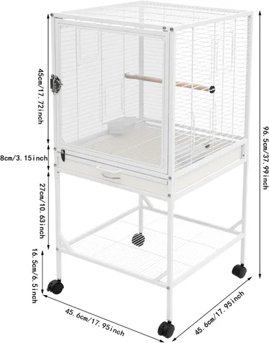 Vista 7 de 38in Rolling Bird Cages with Wheels and Pull-Out Tray(White)