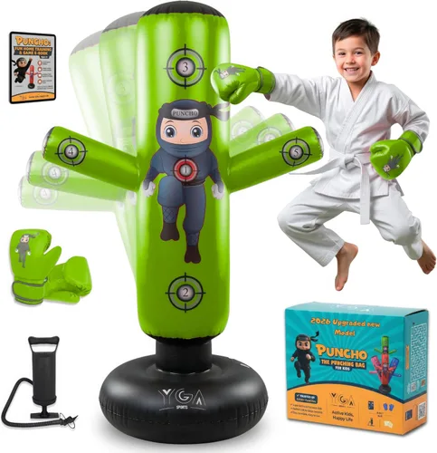 Vista 10 de PUNCHO Punching Bag for Kids - 63" Kid Boxing Bag Set & Birthday Gift: Kids Punching Bags 3-8 with Gloves, Pump, PUNCHO eBook - Inflatable Punching