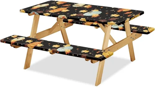 Vista 8 de Juego de 3 calcetines de árbol de Navidad de dibujos animados y galletas, funda de mesa de picnic ajustable con funda de banco, manteles Calcetines