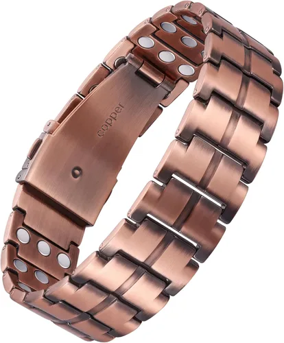 Vista 9 de Jecanori Pulseras magnéticas de cobre para hombre, 3 pulseras de cobre para hombre con 3800 imanes Gauss, cierre plegable de alta calidad