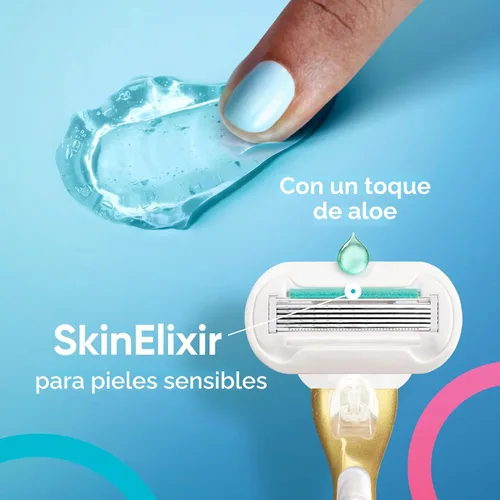 Vista 4 de Gillette Venus Mango de maquinilla de afeitar extra suave y sensible dorado para mujer + 2 recambios de cuchilla, incluye soporte de ducha