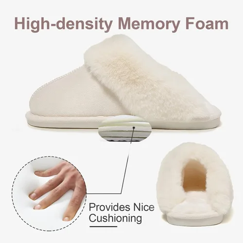 Vista 5 de PLMOKN Pantuflas peludas para hombre para interiores y exteriores, suela de goma antideslizante, espuma viscoelástica, lindas sandalias de almohada