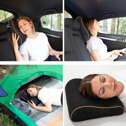 Vista 4 de alkamto Almohada de espuma viscoelástica cómoda para viajes y campamentos, bolsa portátil fácil de llevar, funda de almohada con regulación