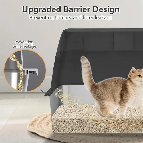 Vista 3 de Caja de arena de acero inoxidable con tapa, diseño XL cerrado antifugas para gatos grandes, sistema de caja de arena de metal antiadherente fácil