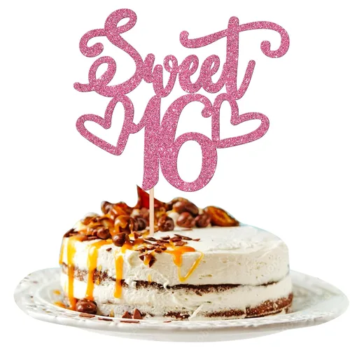Vista 22 de 24 piezas de decoraciones para cupcakes de 16 cumpleaños con purpurina, ¡Hola 16! Dulces 16 desde 2008, púas para cupcakes de 16 años para celebrar