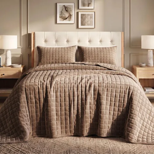 Vista 26 de Tribeca Living FLORENCEQUIKISI - Juego de acolchado Florencia, de terciopelo, sólido, tamaño grande), Negro, gemelo Ultra-Soft 260 GSM Plush