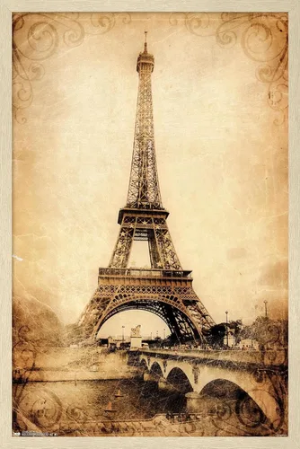 Vista 6 de Trends International The Eiffel Tower - Póster de pared rústico, 14.725 x 22.375 pulgadas, versión enmarcada de madera de granero