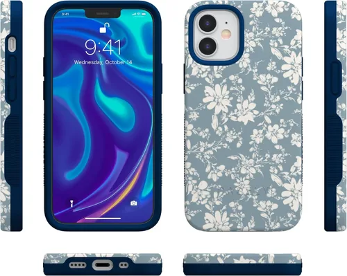 Vista 7 de Casely Funda para iPhone 12 Mini Té de la tarde Floral azul Diseño protector audaz Compatible con MagSafe
