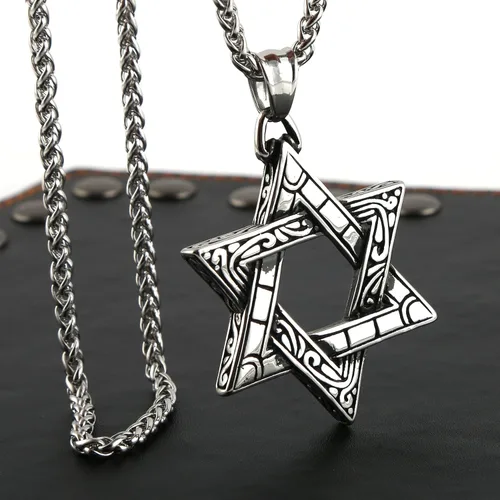 Vista 2 de HZMAN Magen Star of David Pendant Necklace Women Men Chain Silver Stainless Steel Israel Necklace