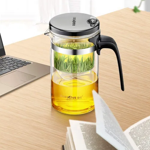 Vista 2 de Kamjove Tetera de cristal con filtro desmontable 16.9 fl oz, tetera resistente al calor de borosilicato de 16.9OZ