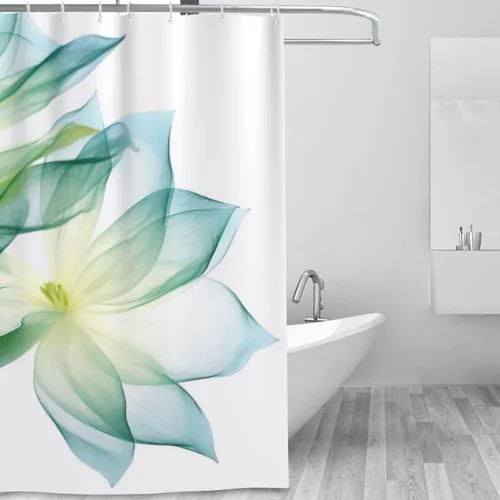 Vista 2 de YLATY2635 - Cortina de ducha de flores abstractas para baño, juego de cortina de ducha bohemia con hojas florales verdes, tela transparente