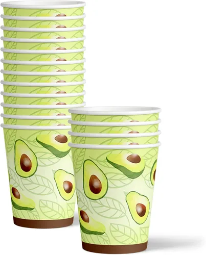 Vista 3 de Juego de suministros para fiesta de cumpleaños de aguacate, platos, servilletas, vasos, vajilla para 16
