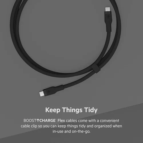 Vista 4 de Belkin BoostCharge Flex Cable de carga USB-C a USB-C de silicona (3.3 ft/3.3 pies) para iPhone 16, iPhone 16 Pro, Galaxy S25, S24, Pixel 9 y 8, Negro