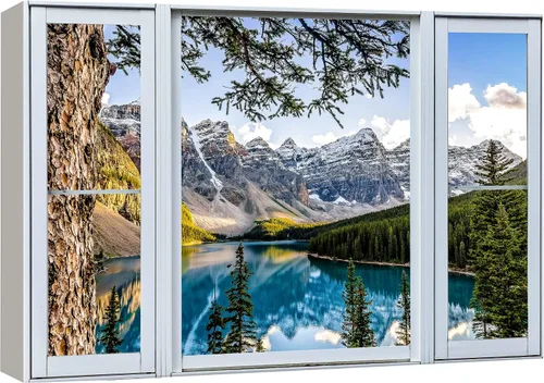 Vista 50 de Cuadro decorativo con diseño de ventana moderna blanca con vista, de la marca Wall26®