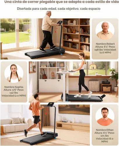 Vista 3 de WELLFIT Incline Walking Pad with Handlebar, Foldable Under Desk Treadmill
