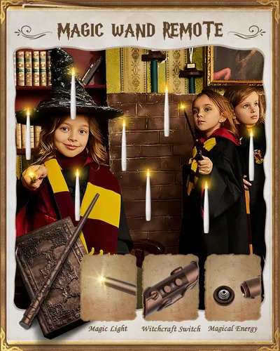 Vista 2 de Velas flotantes con varita, 10 unidades, velas mágicas colgantes de Navidad, velas cónicas sin llama con control remoto, luces flotantes, regalos