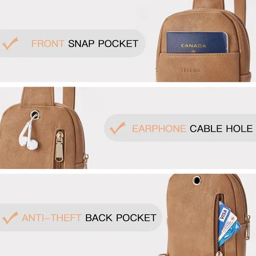 Vista 111 de Telena Riñonera pequeña para mujer, de cuero, cangureras, bolsa de pecho para mujer